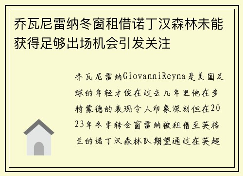乔瓦尼雷纳冬窗租借诺丁汉森林未能获得足够出场机会引发关注